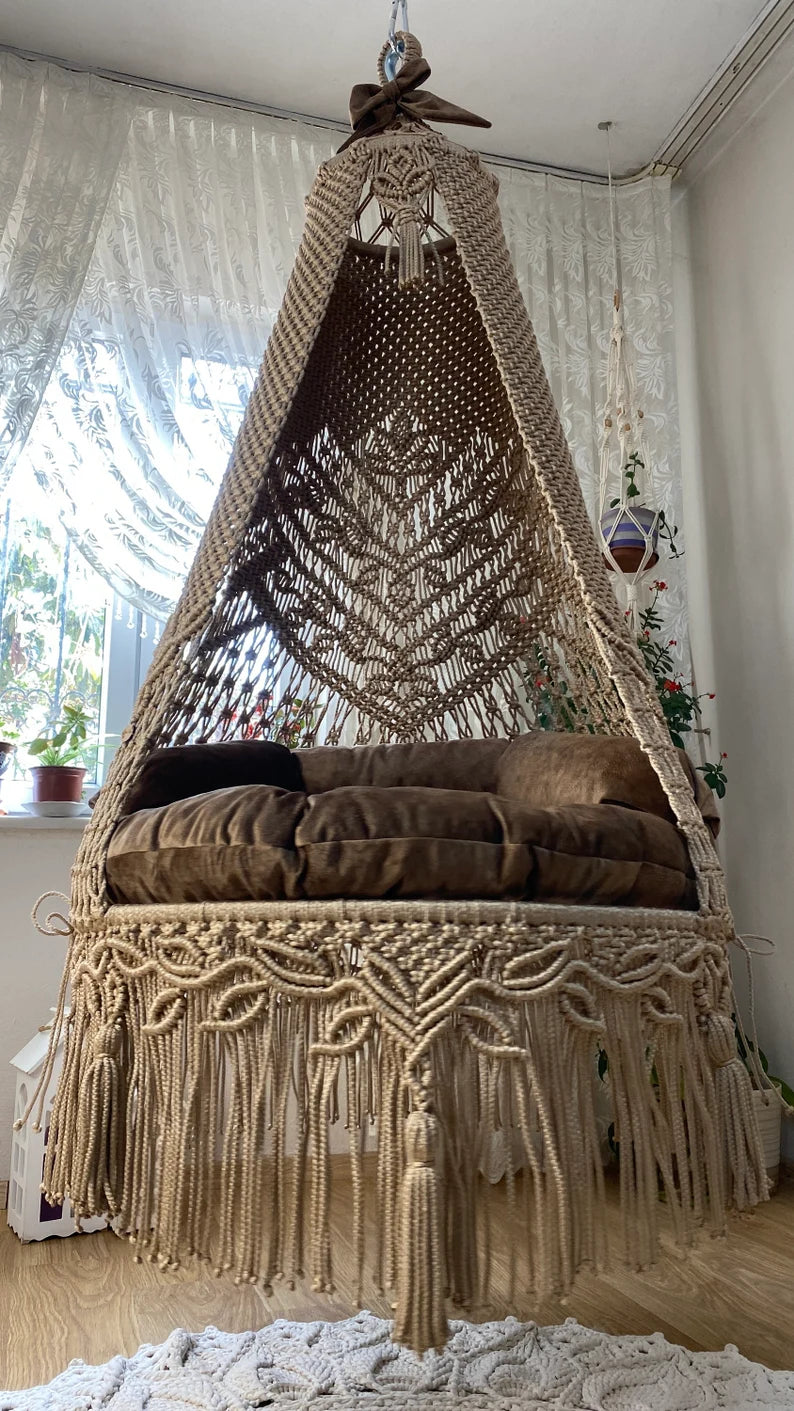 Brown Macrame Swing For Adults in 35 inches - Leechoo